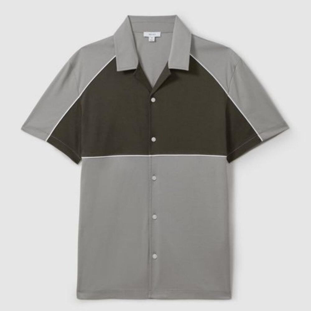 Reiss Men's Gino Short Sleeve Multicolor Color Block Shirt- Large -New with Tags